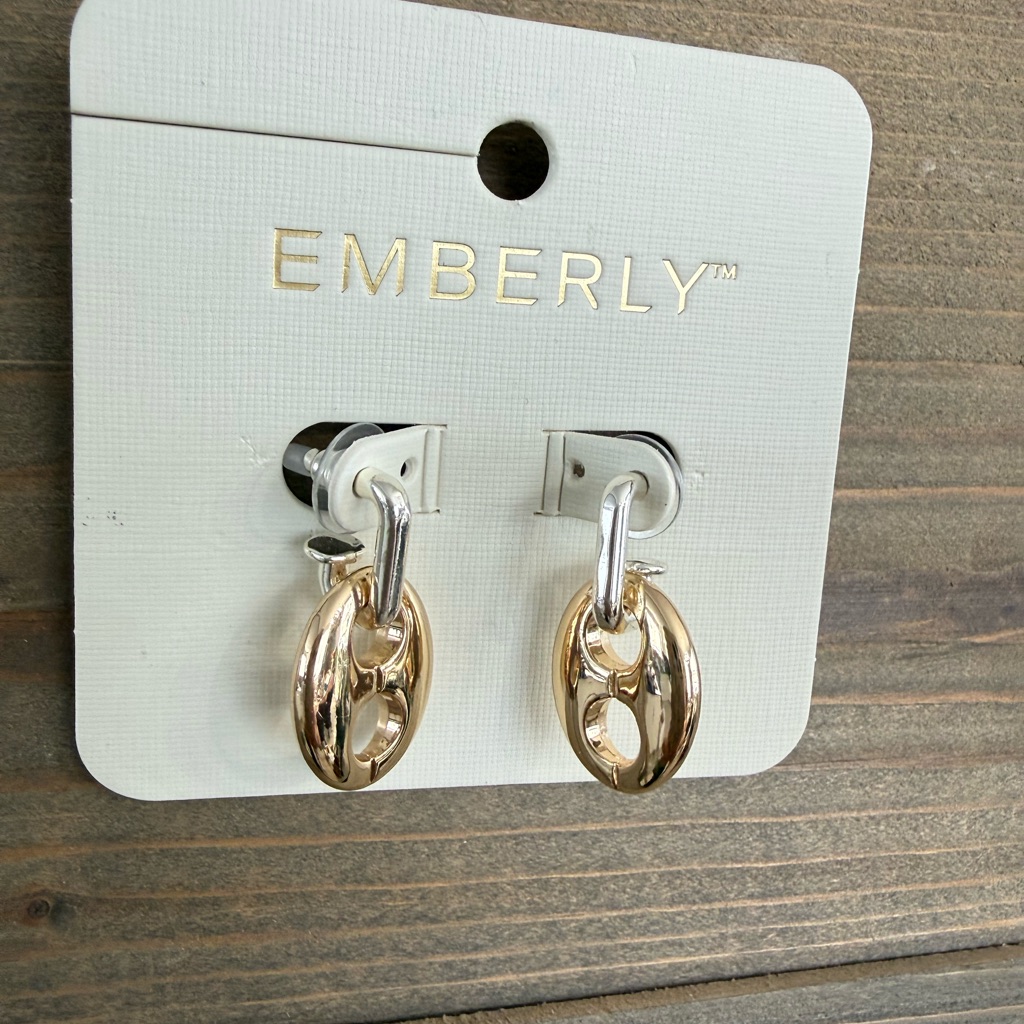 Emberly Gold And Silver Toned Link Oval Earrings, Nwt